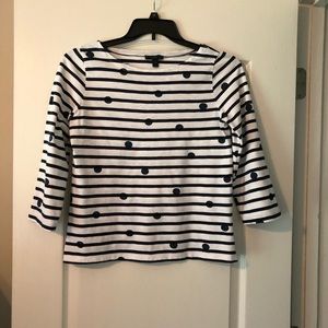 J. Crew Navy and White Top  Size Medium  EUC